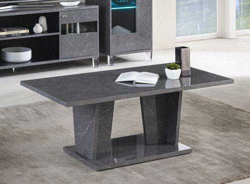 Table basse rectangulaire bois gris effet marbre vernis Botela 120 cm - Photo n°2; ?>