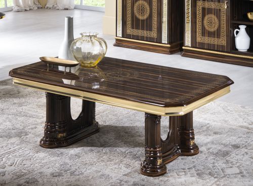 Table basse rectangulaire bois laqué vernis laqué brillant et doré Vinza 130 cm - Photo n°2; ?>