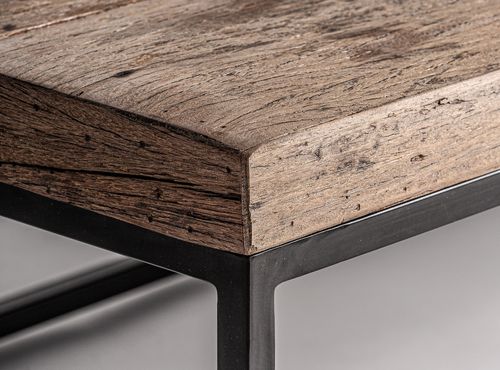 Table basse rectangulaire bois massif recyclé et acier noir Wader 180 cm - Photo n°3; ?>