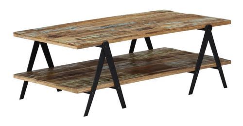 Table basse rectangulaire bois massif recyclé et métal noir Louane 2 - Photo n°3; ?>