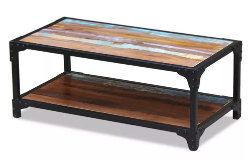 Table basse rectangulaire bois massif recyclé foncé et métal noir Boust - Photo n°3; ?>