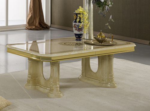 Table basse rectangulaire bois vernis laqué brillant beige et doré Vinza 130 cm - Photo n°2; ?>