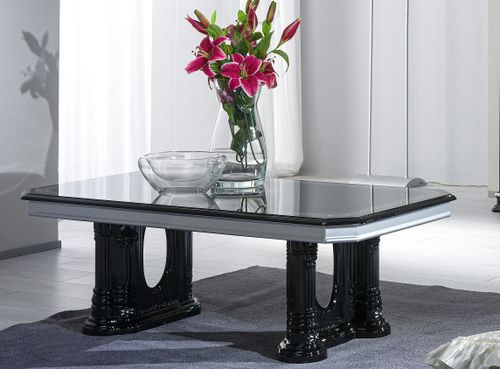 Table basse rectangulaire bois vernis laqué brillant noir et gris Vinza 130 cm - Photo n°2; ?>