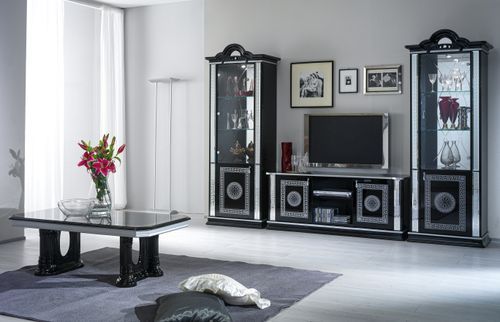 Table basse rectangulaire bois vernis laqué brillant noir et gris Vinza 130 cm - Photo n°3; ?>