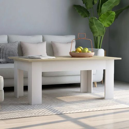 Table basse rectangulaire chêne clair et blanc Evi - Photo n°2; ?>