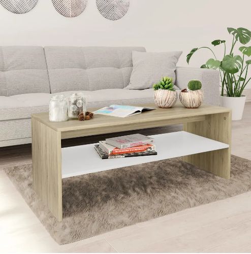 Table basse rectangulaire chêne clair et bois blanc Sonya - Photo n°2; ?>