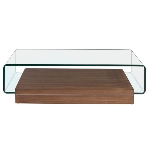 Table basse rectangulaire Lona 120 cm - Élégance du noyer et verre trempé - Photo n°2; ?>