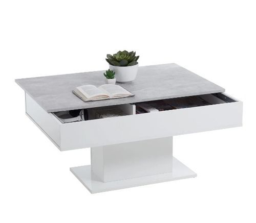 Table basse rectangulaire mélamine gris et blanc brillant Kathie - Photo n°3; ?>