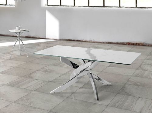 Table basse rectangulaire plateau marbre de porcelaine et acier chromé Majestua - Photo n°2; ?>