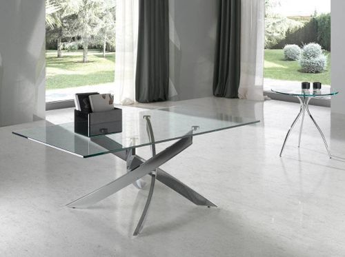 Table basse rectangulaire plateau verre trempé et pieds acier blanc Majestua - Photo n°2; ?>