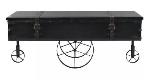 Table basse rectangulaire simili cuir et métal noir Pit - Photo n°2; ?>