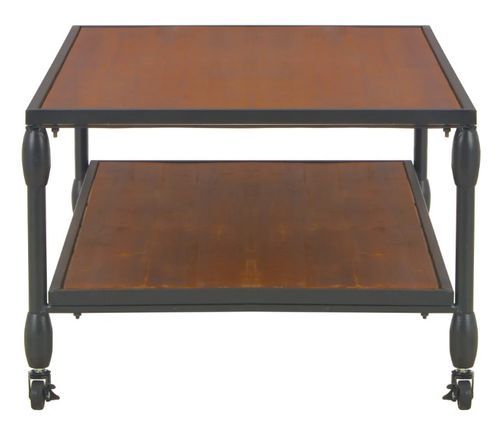 Table basse rectangulaire sur roulettes pin massif foncé et métal noir Cassie - Photo n°3; ?>