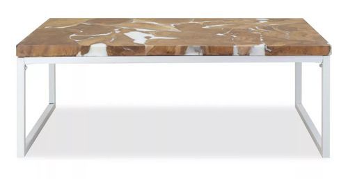 Table basse rectangulaire teck massif clair et pieds métal blanc Mita - Photo n°2; ?>