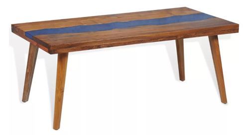 Table basse rectangulaire teck massif foncé et résine bleu Tamie - Photo n°3; ?>