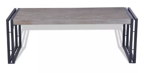 Table basse rectangulaire teck massif gris foncé et métal noir Paki - Photo n°3; ?>
