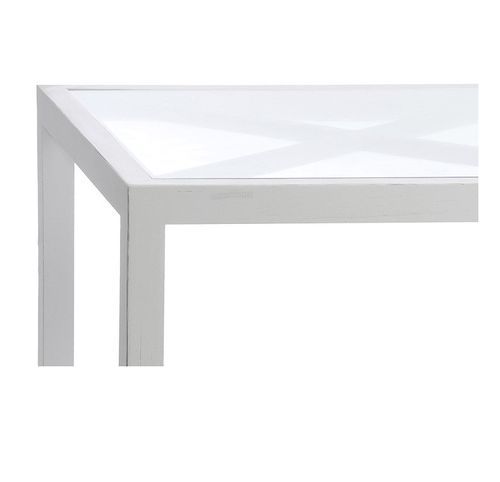 Table basse rectangulaire verre et bois massif blanc Licia 110 cm - Photo n°2; ?>