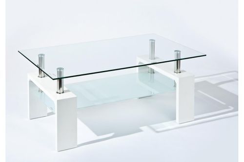 Table basse rectangulaire verre et pieds bois blanc Eva 100 cm - Photo n°2; ?>