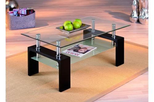 Table basse rectangulaire verre et pieds bois noir Eva 100 cm - Photo n°2; ?>