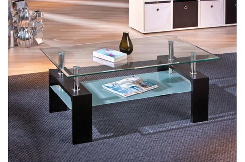 Table basse rectangulaire verre et pieds bois noir Eva 100 cm - Photo n°3; ?>