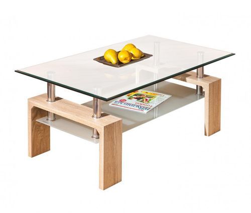 Table basse rectangulaire verre et pieds chêne clair Eva 100 cm - Photo n°2; ?>
