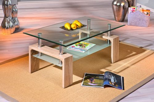 Table basse rectangulaire verre et pieds chêne clair Eva 100 cm - Photo n°3; ?>