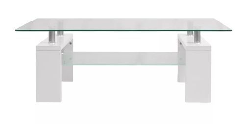 Table basse rectangulaire verre trempé et bois blanc brillant Biss - Photo n°3; ?>