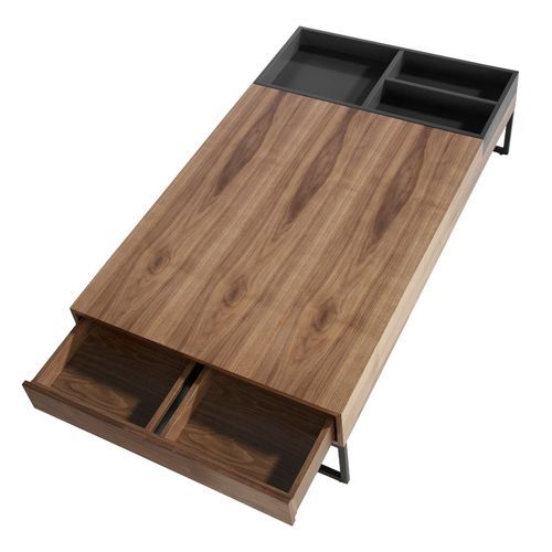 Table basse rectnagulaire avec rangement Kona 140 cm - Noyer et laqué gris - Photo n°3; ?>