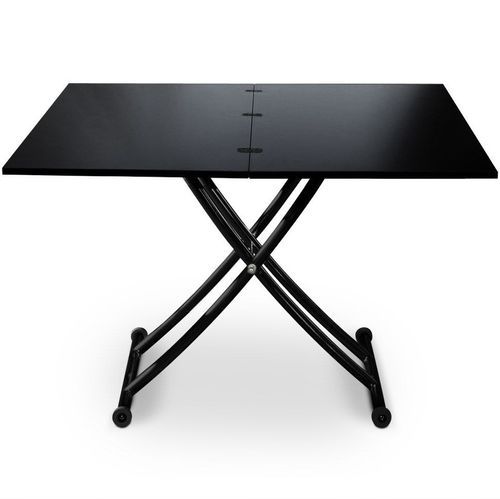 Table basse relevable bois et pieds métal noir Kazer L 57/114 x P 100 x H 39/76 cm - Photo n°3; ?>