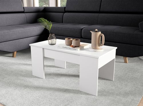 Table basse relevable avec rangement bois mélaminé blanc Doppy 100 cm - Photo n°3; ?>