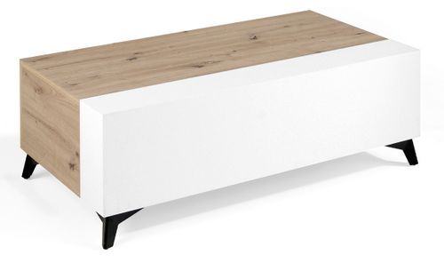 Table basse relevable en bois chêne clair et bois blanc Lazeto 110 cm - Photo n°3; ?>