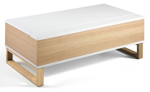 Table basse relevable en bois laqué blanc et bois de hêtre naturel Valeto 110 cm - Photo n°2; ?>