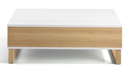 Table basse relevable en bois laqué blanc et bois de hêtre naturel Valeto 110 cm - Photo n°3; ?>