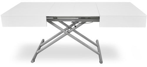 Table basse relevable et extensible blanc laqué Sunda L 120/155/190 x H 40/75 x P 80 cm - Photo n°3; ?>