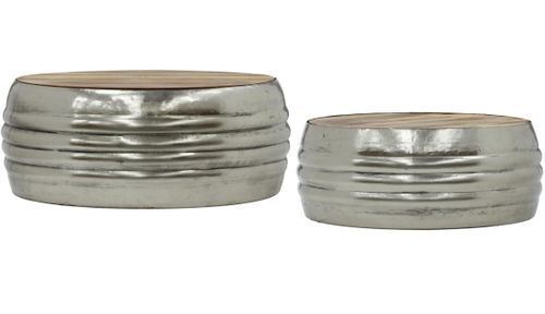Table basse ronde bois clair et métal argenté Unio - Lot de 2 - Photo n°3; ?>