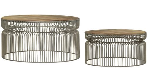 Table basse ronde bois clair et métal gris Unio - Lot de 2 - Photo n°2; ?>