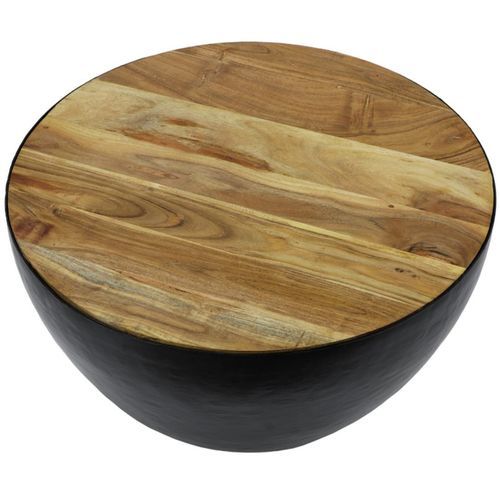 Table basse ronde bois clair et métal noir Unio - Photo n°3; ?>