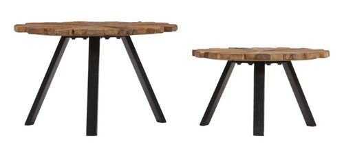 Table basse ronde bois de traverses foncé et métal noir Duty - Lot de 2 - Photo n°2; ?>