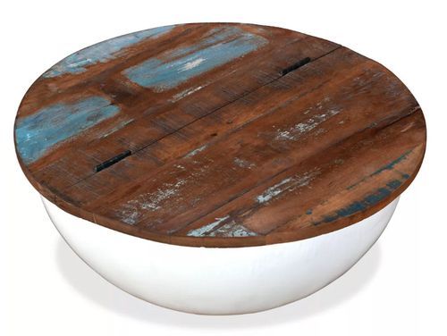 Table basse ronde bois foncé recyclé et métal blanc Leh - Photo n°2; ?>