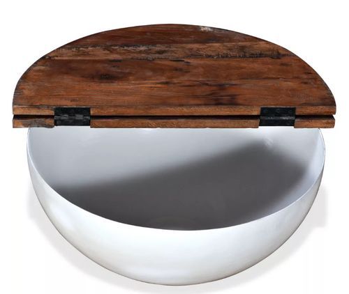 Table basse ronde bois foncé recyclé et métal blanc Leh - Photo n°3; ?>