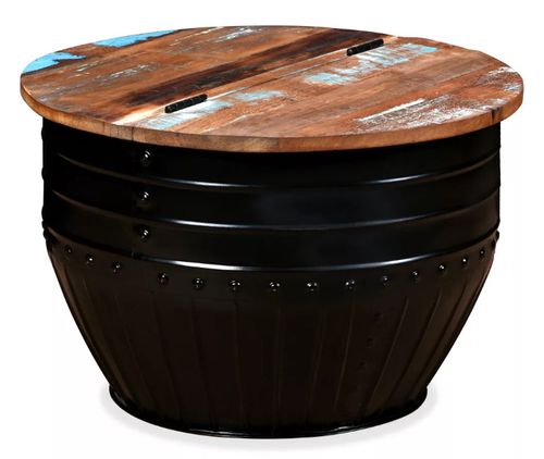 Table basse ronde bois foncé recyclé et métal noir Tah - Photo n°2; ?>