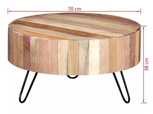 Table basse ronde bois massif clair recyclé et métal noir Inah - Photo n°3; ?>