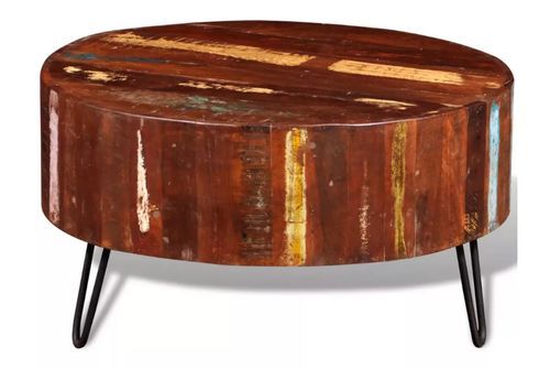 Table basse ronde bois massif foncé recyclé et métal noir Inah - Photo n°2; ?>