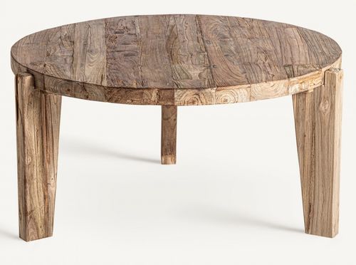 Table basse ronde bois massif naturel vieilli style colonial Rubha 107 cm - Photo n°2; ?>
