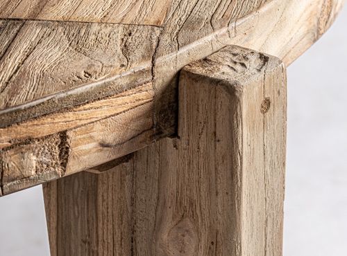 Table basse ronde bois massif naturel vieilli style colonial Rubha 107 cm - Photo n°3; ?>