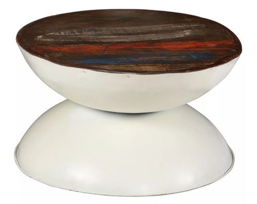 Table basse ronde bois massif recyclé et pieds métal blanc Leh 2 - Photo n°2; ?>