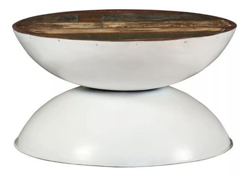 Table basse ronde bois massif recyclé et pieds métal blanc Leh 2 - Photo n°3; ?>