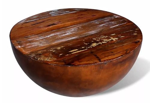 Table basse ronde bois massif recyclé et pieds métal marron Leh - Photo n°3; ?>