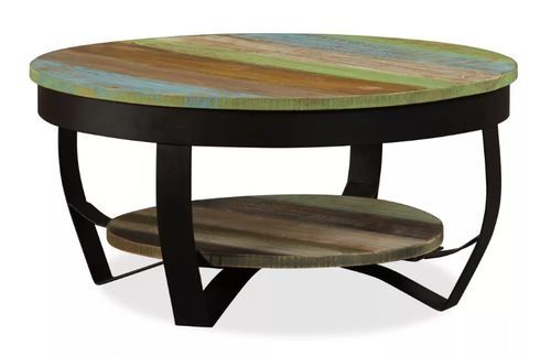 Table basse ronde bois massif recyclé et pieds métal noir Boust - Photo n°2; ?>