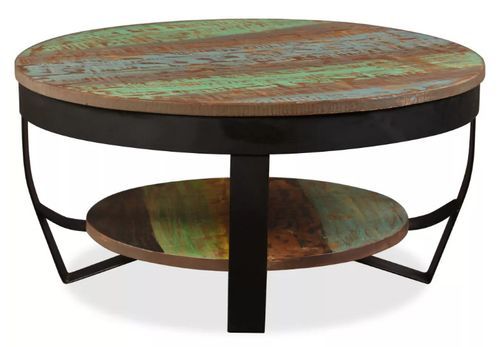 Table basse ronde bois massif recyclé et pieds métal noir Boust - Photo n°3; ?>