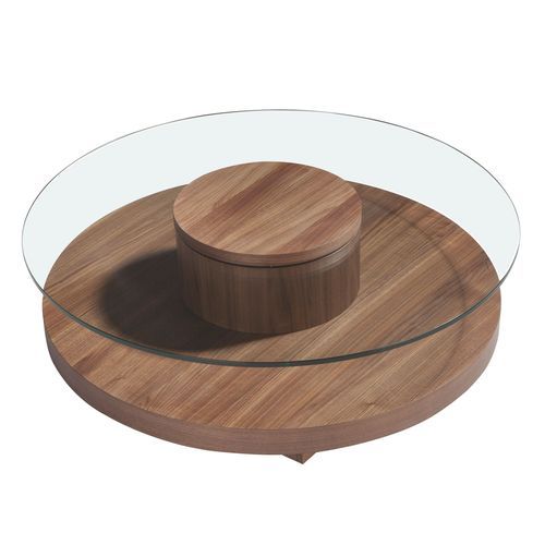 Table basse ronde noyer et verre trempé Zoka 100 cm - Élégance et modernité - Photo n°2; ?>